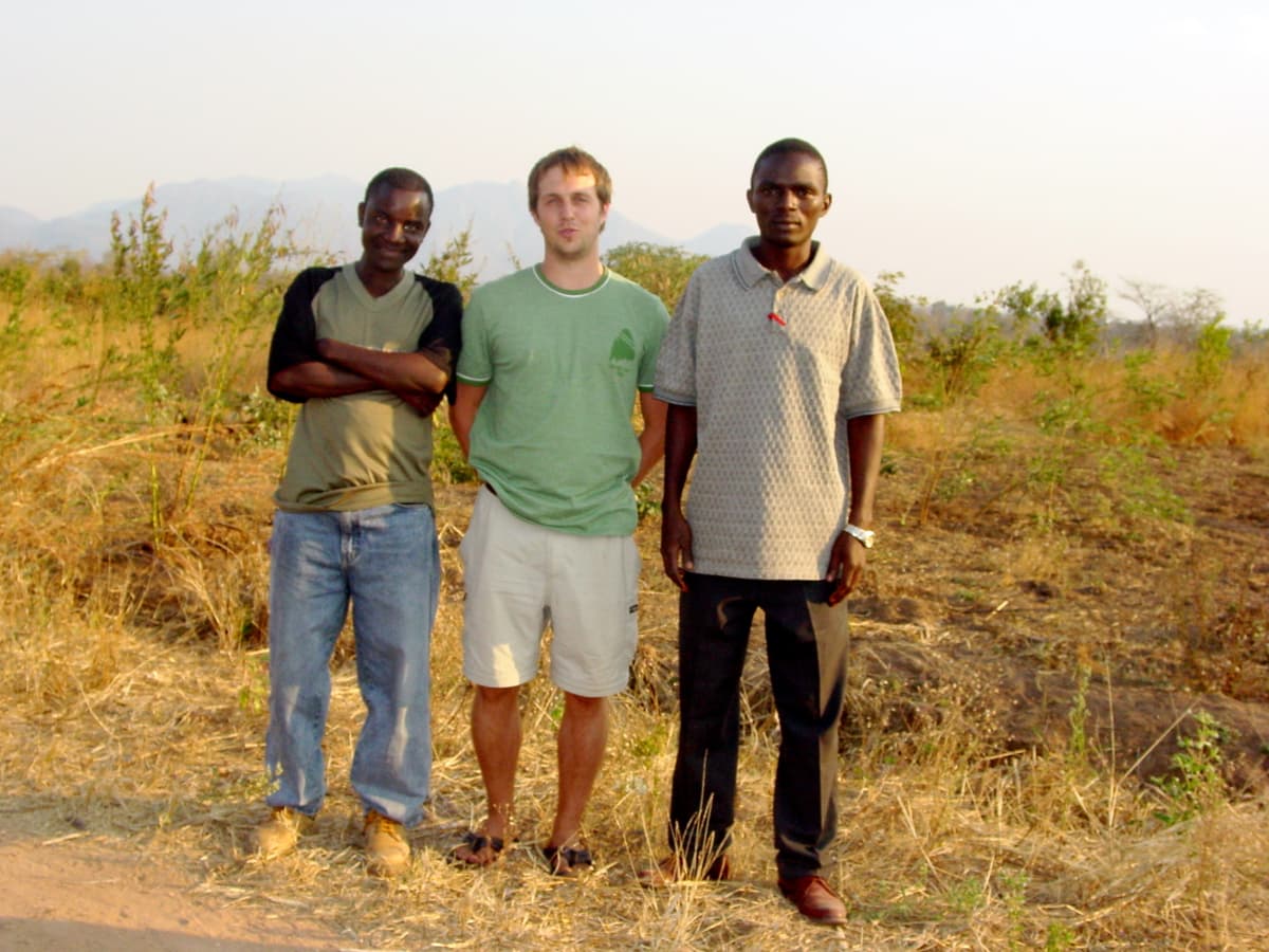 Dustin and Shabani in the field, Malawi, 2004